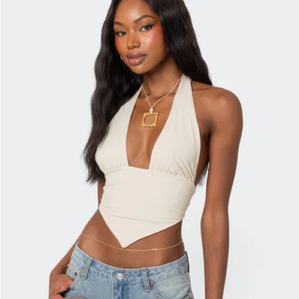 Open Back Triangle Halter Top